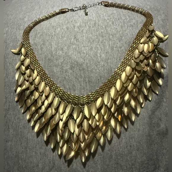 Bib Style Layered Gold Leaf Necklace - Picture 2 of 4